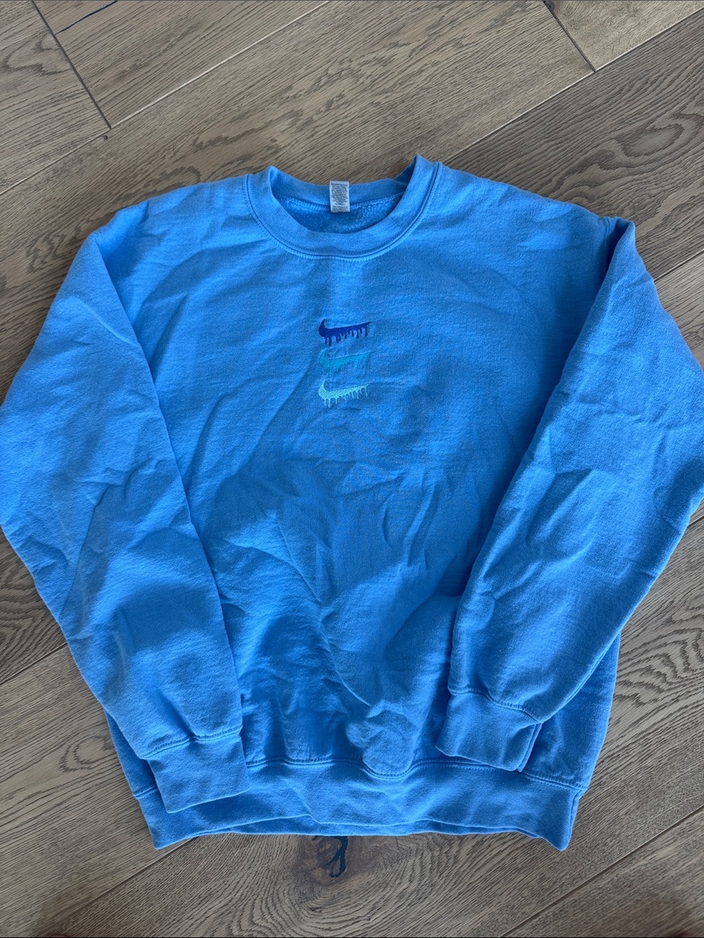Gildan Bright Blue Crewneck Sweatshirt with Embroidered Swoosh Trio
